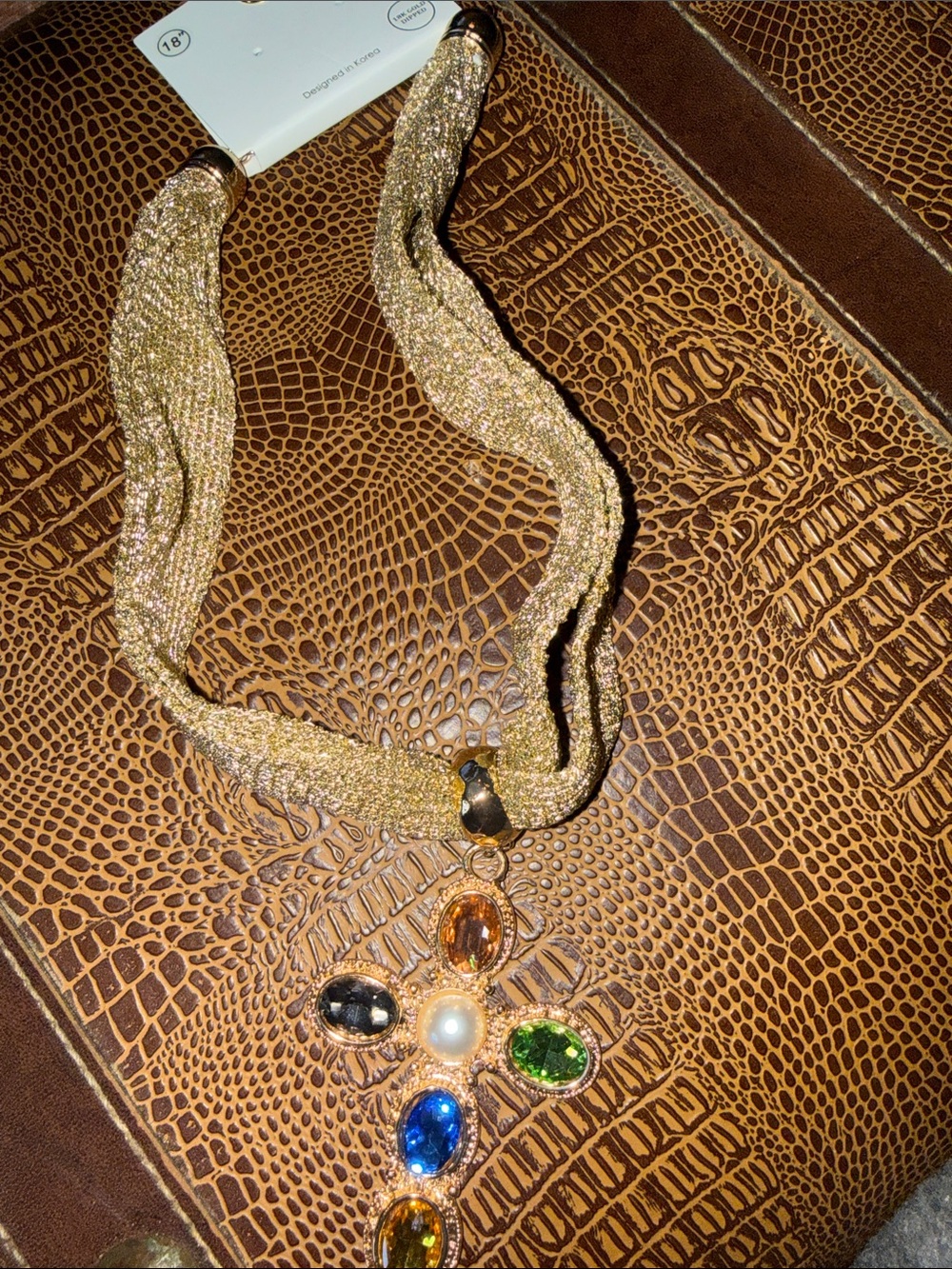 Gold Multi-Stone Cross Pendant Necklace - Women Jewelry